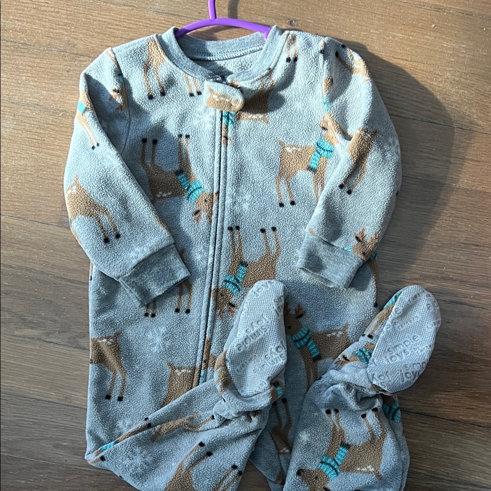 Great condition Carters Gray Reindeer fleece Dottie pajama, size 12m